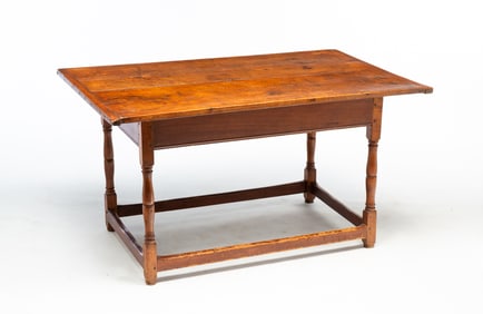 NEW ENGLAND PINE AND MAPLE TAVERN TABLE.