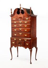 DIMINUTIVE NEW ENGLAND QUEEN ANNE CHERRY BONNET-TOP HIGH CHEST.