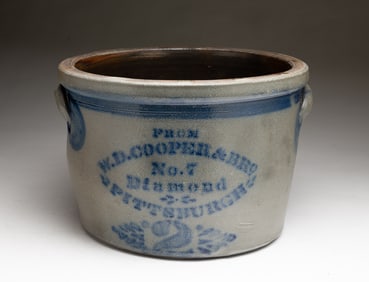 RARE FORM W.D. COOPER & BRO (PITTSBURGH, PENNSYLVANIA) TWO GALLON COBALT-DECORATED STONEWARE CAKE