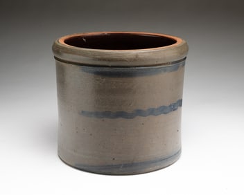 WESTERN PENNSYLVANIA COBALT-STRIPED STONEWARE JAR.