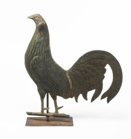 COPPER FULL-BODIED ROOSTER WEATHERVANE POSSIBLY BY CUSHING & WHITE (WALTHAM, MASSACHUSETTS).