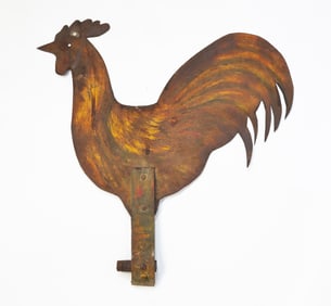 AMERICAN PAINTED SHEET METAL ROOSTER WEATHERVANE.