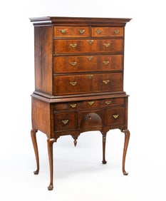 PORTSMOUTH, NEW HAMPSHIRE QUEEN ANNE BURL WALNUT-VENEERED HIGH CHEST.