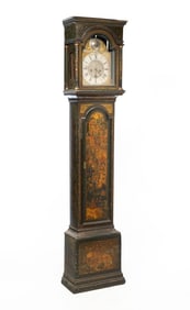 GEORGE III LACQUERED CHINOISERIE TALL CASE CLOCK.