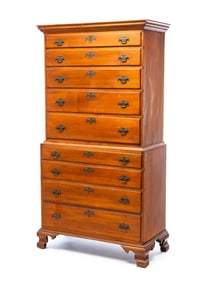 NEW ENGLAND CHIPPENDALE CHEST ON CHEST.