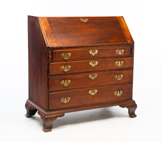 NEW ENGLAND CHIPPENDALE CHERRY SLANT-FRONT DESK.