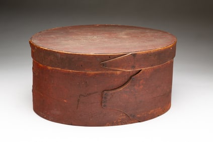 AMERICAN RUST RED-PAINTED BENTWOOD PANTRY BOX.