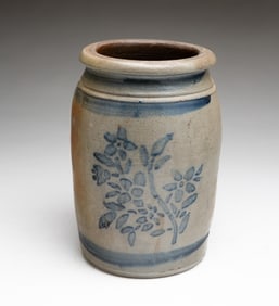 WESTERN PENNSYLVANIA COBALT-STENCILED HALF-GALLON STONEWARE JAR.
