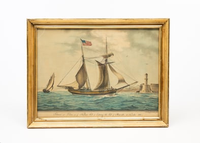 NICHOLAS CAMMILLIERI (MALTESE, 1762-1860) "SCHOONER 'LIDIA'..." MEZZOTINT PRINT.