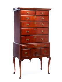 NEW HAMPSHIRE CHERRY QUEEN ANNE HIGH CHEST.