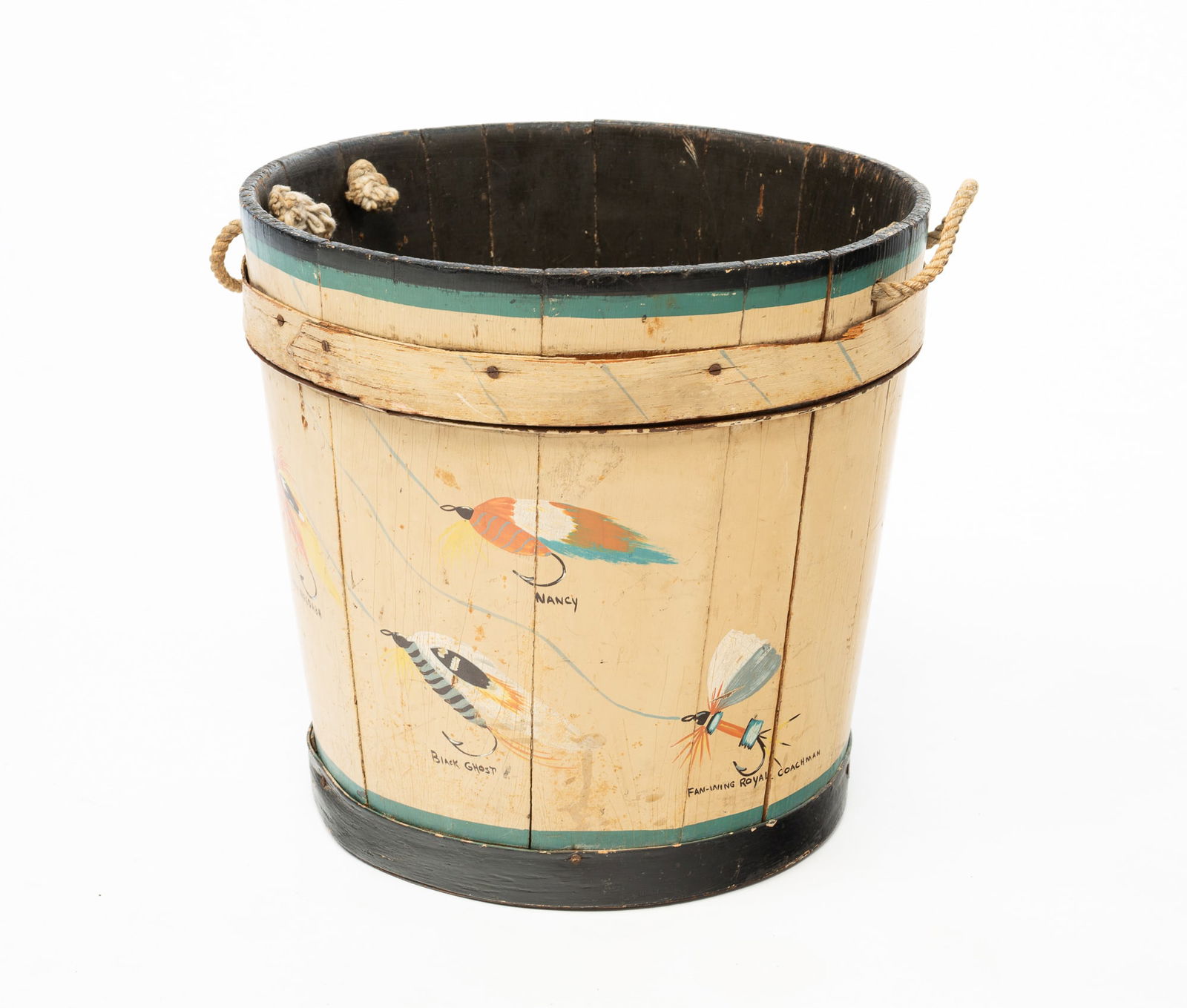 PAINT-DECORATED STAVE CONSTRUCTED BUCKET. (1 of 5)