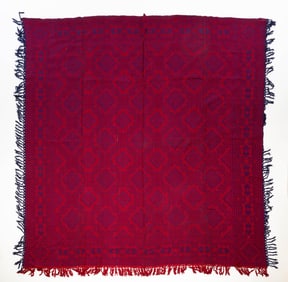 AMERICAN DRUNKARDS PATH VARIANT JACQUARD COVERLET.