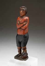 AMERICAN FOLK ART CARVED AND PAINTED WOOD FIGURE OF JIM THORPE.