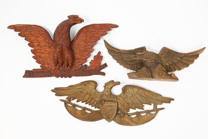 THREE DECORATIVE AMERICAN EAGLES.