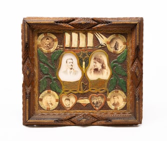 WONDERFUL AMERICAN SAILOR ART FOLKSY CARVED AND PAINTED FRAME.