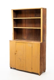 WEST VIRGINIA PAINTED WALNUT STEPBACK CUPBOARD.