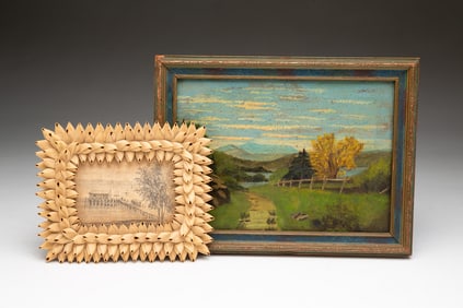 TWO DIMINUTIVE AMERICAN ARTWORKS, INCL. DRAWING OF MAGNOLIA PIER, DATED 1872.