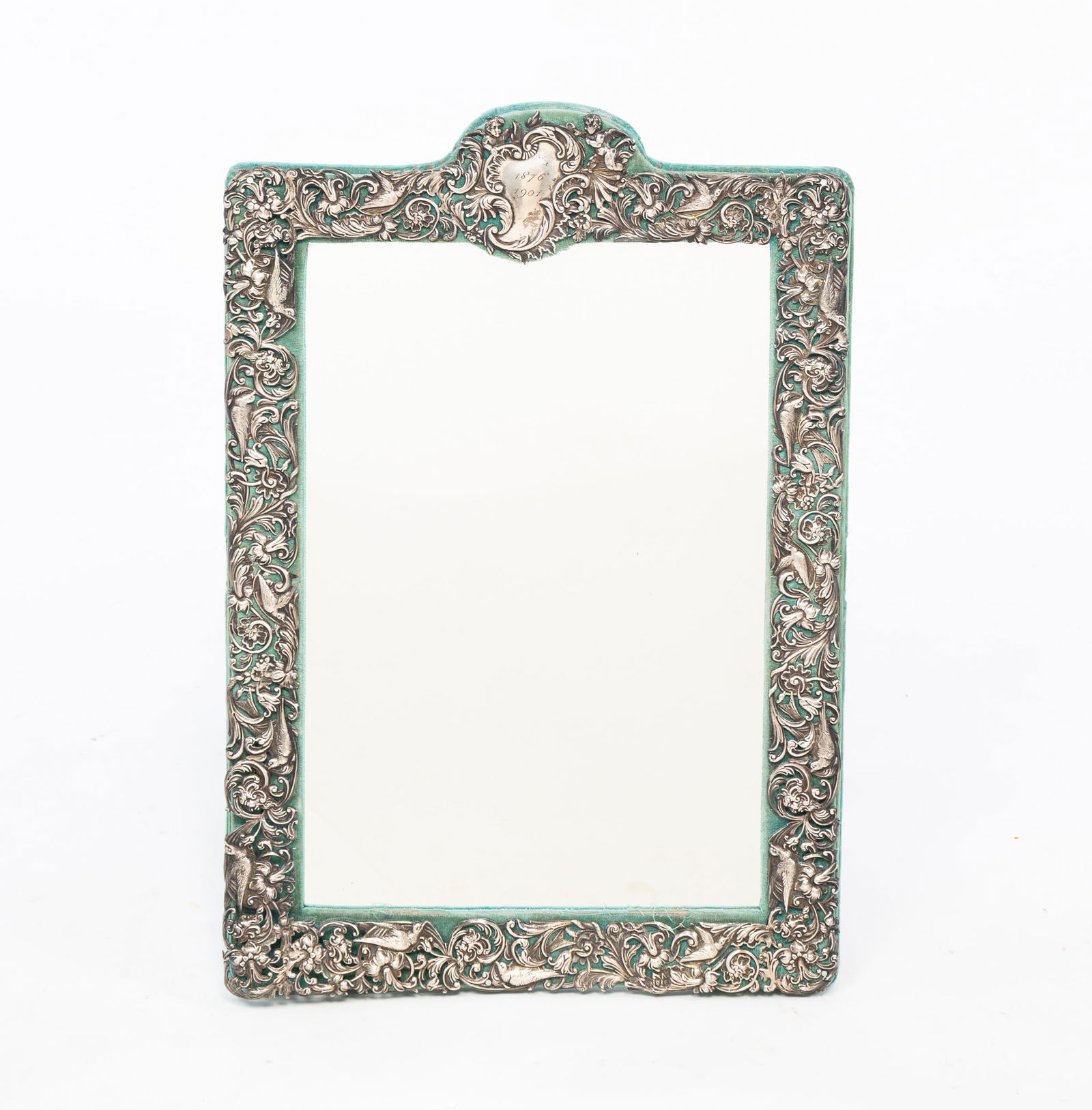 ENGLISH PIERCED STERLING SILVER REPOUSSE DRESSER MIRROR. (1 of 3)