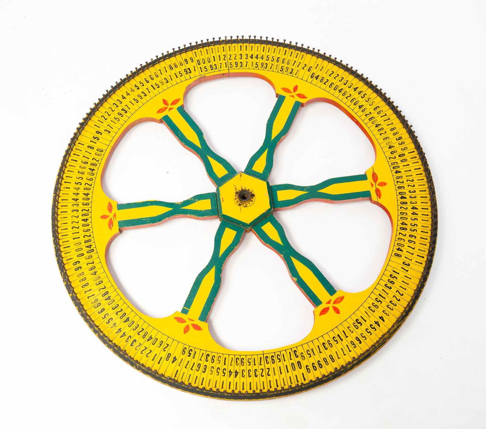 AMERICAN FOLKSY PAINT-DECORATED CARNIVAL ROULETTE GAME WHEEL. (1 of 4)