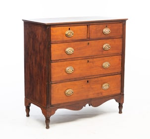 OHIO SHERATON WALNUT FIVE-DRAWER CHEST-ON-FRAME.