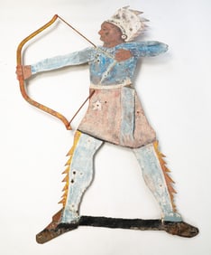 LIFE-SIZE PAINT-DECORATED AND CUT SHEET IRON TRADING POST TRADE SIGN OF NATIVE AMERICAN.