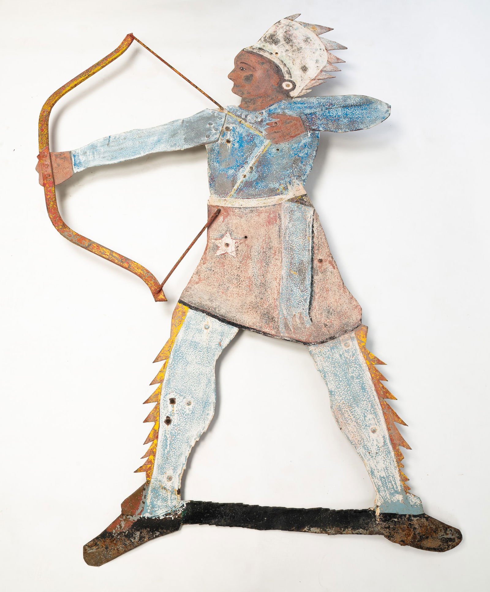 LIFE-SIZE PAINT-DECORATED AND CUT SHEET IRON TRADING POST TRADE SIGN OF NATIVE AMERICAN. (1 of 6)