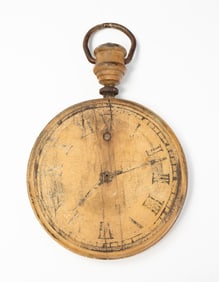 CARVED AND PAINTED WOOD POCKET WATCH (JEWELER'S) TRADE SIGN.