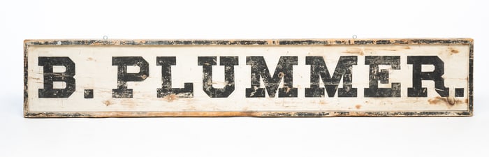 AMERICAN FOLKSY "B. PLUMMER" PAINTED SIGN.