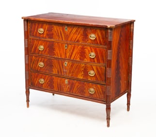 EXUBERANTLY PAINT DECORATED ‘STATE OF MAINE’ CHEST OF DRAWERS.