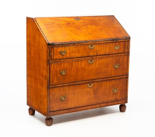 AMERICAN EMPIRE TIGER MAPLE SLANT FRONT DESK.