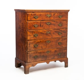 AMERICAN CHIPPENDALE TIGER MAPLE TALL CHEST.