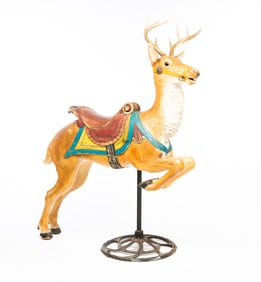 A FINE AND SCARCE GUSTAV DENTZEL (GERMAN/AMERICAN, 1846-1909) CARVED AND PAINT-DECORATED PRANCING