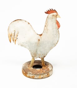 FOLKSY SHEET METAL CUT OUT ROOSTER ON RIM BASE.