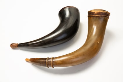 TWO AMERICAN POWDER HORNS.