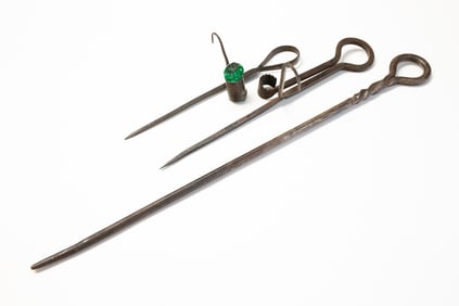 THREE FORGED IRON ITEMS.