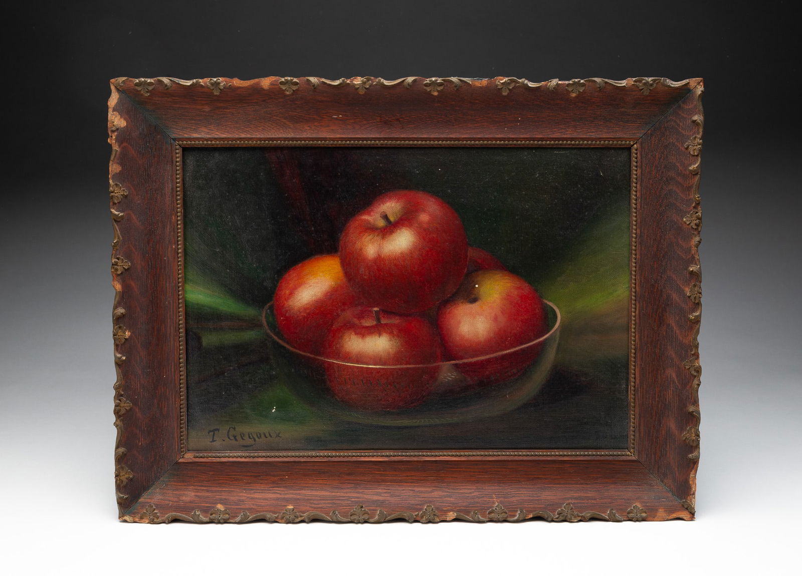 THEODORE GEGOUX (AMERICAN, 1850-1931) STILL LIFE OF APPLES OIL ON CANVAS. (1 of 6)
