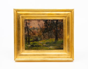 AUGUST LUNDBERG (DANISH/AMERICAN, 1878-1928) "GAHANNA LIGHTS-1923" OIL ON BOARD.