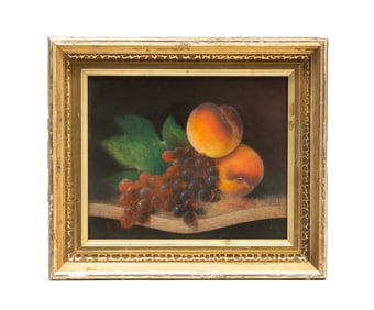 AMERICAN SCHOOL STILL LIFE OF PEACHES AND GRAPES PASTEL ON PAPER.