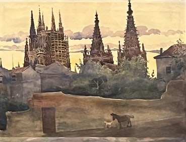 RALPH FANNING (AMERICAN, 1889-1971) "BURGOS SPAIN-1934" WATERCOLOR ON PAPER.