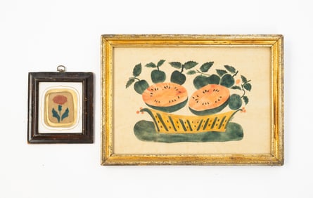 LINDA LEFKO (AMERICAN, 20TH CENTURY) THEOREM ON VELVET PLUS STENCILED FLOWER ON CLOTH.