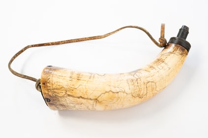 AMERICAN MAP POWDER HORN OWNED BY ADAM TEN BROECK.