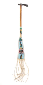 IMPORTANT PLAINS PIPE TOMAHAWK WITH LARGE, POSSIBLY ORIGINAL BEADED TRAIL.