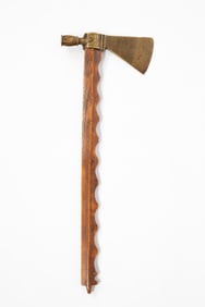 PLAINS OR WESTERN GREAT LAKES PIPE TOMAHAWK WITH FINELY ENGRAVED BRASS HEAD.