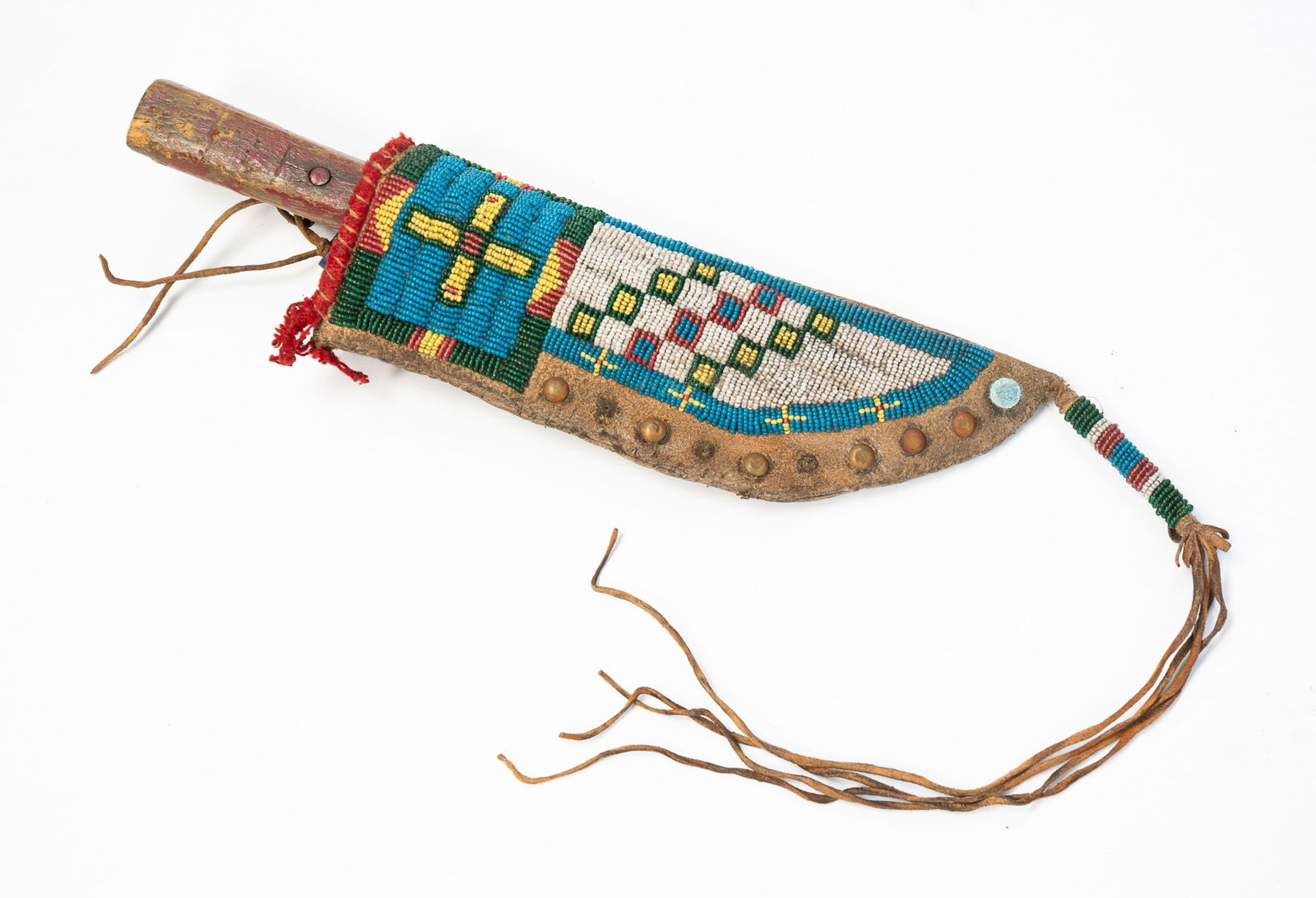 PLAINS POLYCHROME BEADED KNIFE SHEATH AND KNIFE. (1 of 5)