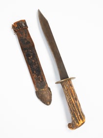 AMERICAN HAND FORGED FIXED BLADE BOWIE TYPE BELT KNIFE.