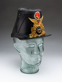U.S. CIVIL WAR IMPORTED FRENCH LEATHER SHAKO WITH APPLIED INSIGNIA.