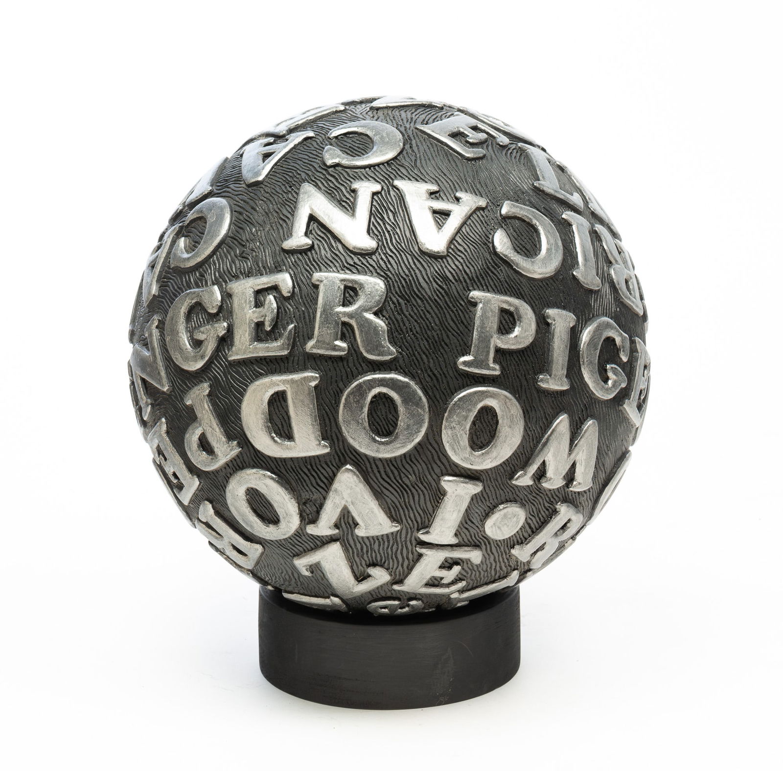 GENE KANGAS (AMERICAN, B. 1944) SPHERICAL CARVED AND PAINTED WOOD SCULPTURE. (1 of 5)