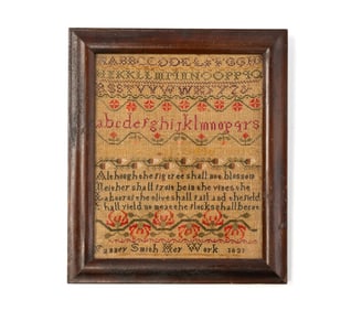 FANNEY SMITH (AMERICAN) NEEDLEWORK SAMPLER, DATED 1821.