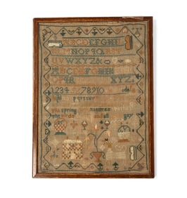 PEGGY ABRAM (ENGLISH, B. 1788) NEEDLEWORK SAMPLER, DATED 1799.