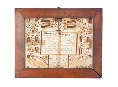 WILLIAM GRIMES (PENNSYLVANIA, ACTIVE 1823-1827) INK AND WATERCOLOR FRAKTUR, DATED 1822.